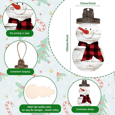 Maitys 36 Pcs Snowman Figure Wooden Christmas Snowman Hanging Ornaments Winter Snowman Christmas Tree Ornaments Decorations Farmhouse Xmas Tree Hanging Cutouts with Lanyard for Decor (White) in Saudi Arabia
