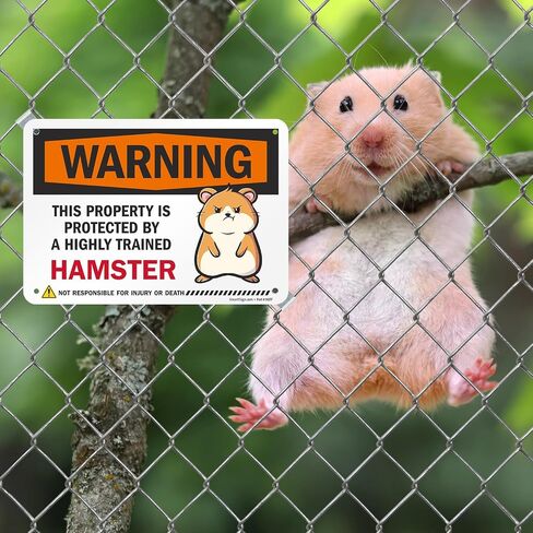 SmartSign Warning Property Protected By A Highly Trained Hamster Funny Animal Sign - 10" x 7", 40 mil Laminated Rustproof Aluminum Metal, For Gift, Yard, Cafe, Room, Made in USA in Saudi Arabia