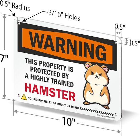SmartSign Warning Property Protected By A Highly Trained Hamster Funny Animal Sign - 10" x 7", 40 mil Laminated Rustproof Aluminum Metal, For Gift, Yard, Cafe, Room, Made in USA in Saudi Arabia
