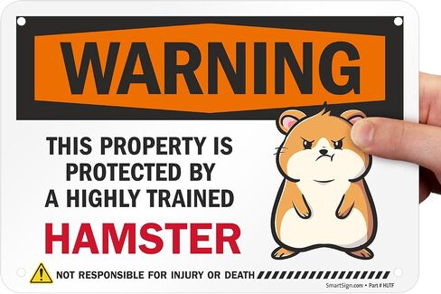 SmartSign Warning Property Protected By A Highly Trained Hamster Funny Animal Sign - 10" x 7", 40 mil Laminated Rustproof Aluminum Metal, For Gift, Yard, Cafe, Room, Made in USA in Saudi Arabia