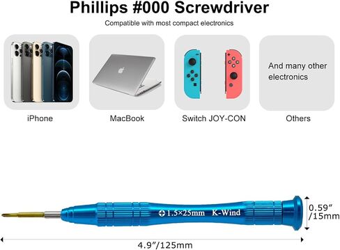 Precision Phillips Screwdriver #000, Small Phillips Screwdriver PH000/1.5mm Compatible with iPhone MacBook DJI Propeller & Switch, S2 High Alloy Steel Head, Magnetic Tip, 360° Swivel Cap in Kuwait