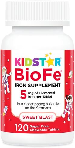KidStar Nutrients BioFe أقراص حديد نقية قابلة للمضغ، حلوة بلا سكر، محلاة بالإكسيليتول، 60 قرصًا قابلاً للمضغ in Saudi Arabia
