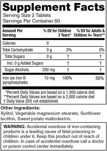 KidStar Nutrients BioFe أقراص حديد نقية قابلة للمضغ، حلوة بلا سكر، محلاة بالإكسيليتول، 60 قرصًا قابلاً للمضغ in Saudi Arabia