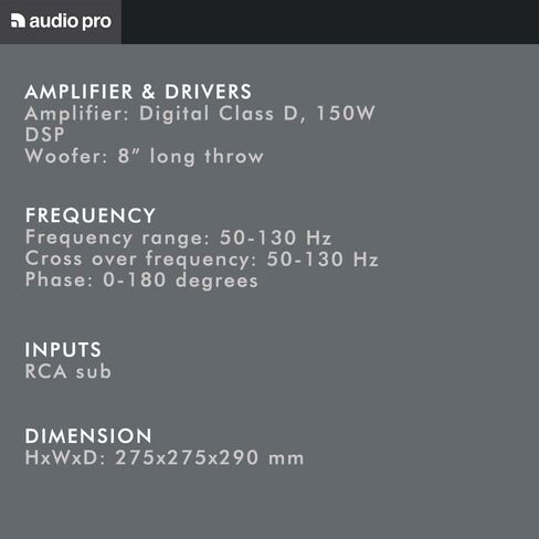 مكبر صوت يعمل بالطاقة Audio Pro SW-10 | مكبر صوت 8 بوصات، 33-120 هرتز، مضخم صوت 200 وات، مكبر صوت جهير مدعوم لنظام صوت المسرح المنزلي ونظام الصوت المحيطي | مدخل كابل RCA | أبيض in Kuwait