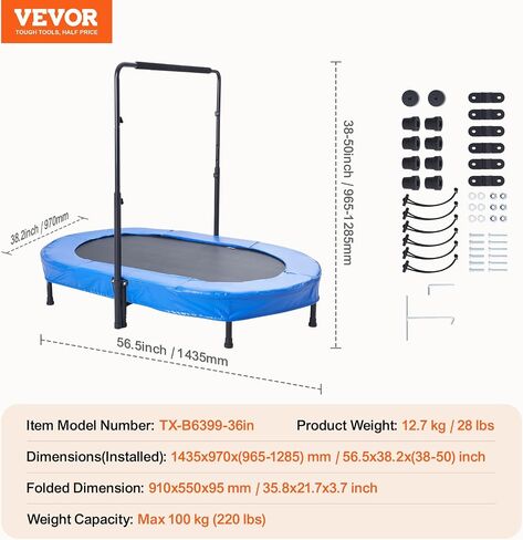 ترامبولين VEVOR للأطفال، ترامبولين داخلي وخارجي مقاس 56 × 36 بوصة، ترامبولين صغير قابل للطي مع مقبض، ترامبولين مرتد للأطفال الصغار، عيد ميلاد للأطفال بعمر 3 سنوات فما فوق، الأولاد والبنات للمتعة in Saudi Arabia