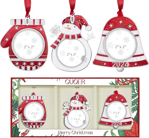3PCS Christmas Tree Ornaments Set Picture Frame Ornament Holiday Keepsake Gift Home Decor Christmas Decorations Xmas Gifts Pendant with 2" Photo Frame Insert (Snowman Set 2024) in Kuwait