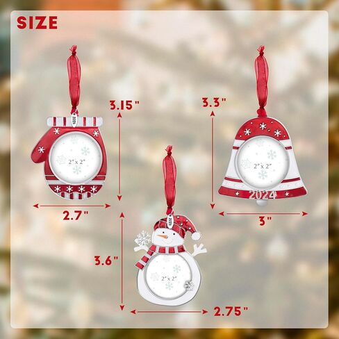 3PCS Christmas Tree Ornaments Set Picture Frame Ornament Holiday Keepsake Gift Home Decor Christmas Decorations Xmas Gifts Pendant with 2" Photo Frame Insert (Snowman Set 2024) in Kuwait