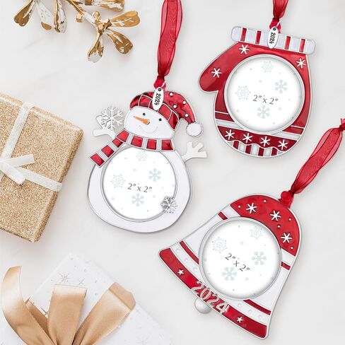 3PCS Christmas Tree Ornaments Set Picture Frame Ornament Holiday Keepsake Gift Home Decor Christmas Decorations Xmas Gifts Pendant with 2" Photo Frame Insert (Snowman Set 2024) in Kuwait