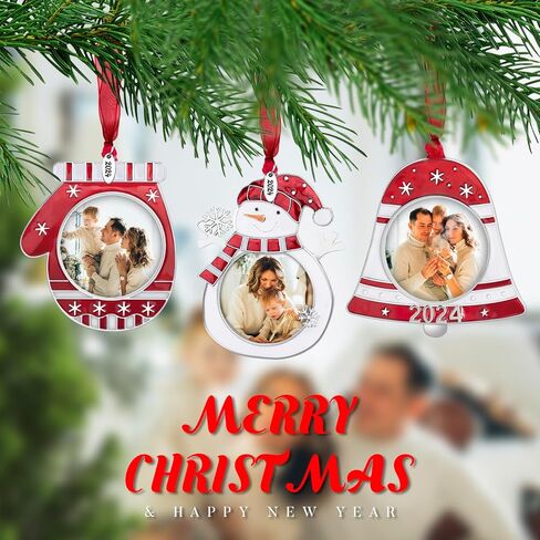 3PCS Christmas Tree Ornaments Set Picture Frame Ornament Holiday Keepsake Gift Home Decor Christmas Decorations Xmas Gifts Pendant with 2" Photo Frame Insert (Snowman Set 2024) in Kuwait