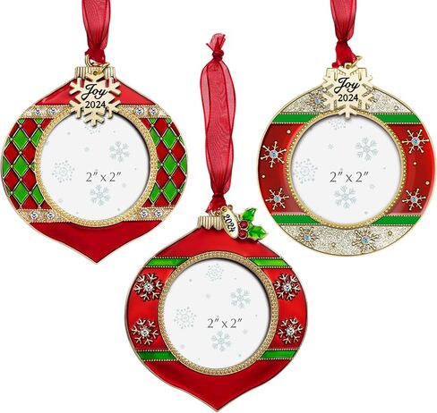 3PCS Christmas Tree Ornaments Set Picture Frame Ornament Holiday Keepsake Gift Home Decor Christmas Decorations Xmas Gifts Pendant with 2" Photo Frame Insert (Snowman Set 2024) in Kuwait