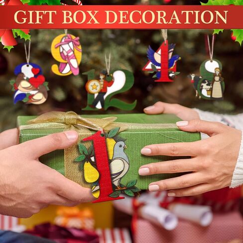 Thyle 12 Pcs Twelve Days of Christmas Ornament Set Wooden Christmas Tree Decorations 3.35 Inch Hanging Christmas Ornaments with Hanging Rope for Xmas Holiday Party Supplies in Saudi Arabia