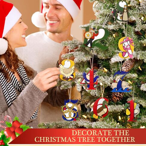 Thyle 12 Pcs Twelve Days of Christmas Ornament Set Wooden Christmas Tree Decorations 3.35 Inch Hanging Christmas Ornaments with Hanging Rope for Xmas Holiday Party Supplies in Saudi Arabia