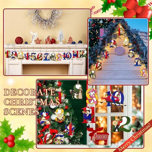 Thyle 12 Pcs Twelve Days of Christmas Ornament Set Wooden Christmas Tree Decorations 3.35 Inch Hanging Christmas Ornaments with Hanging Rope for Xmas Holiday Party Supplies in Saudi Arabia