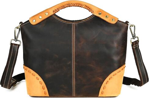 Thick Genuine Crazy Horse Leather Satchel Crossbody Handbag Top-Handle Shoulder Bag For Women 6640 (804217 Light Brown) in Saudi Arabia