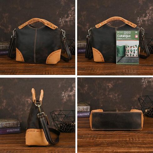 Thick Genuine Crazy Horse Leather Satchel Crossbody Handbag Top-Handle Shoulder Bag For Women 6640 (804217 Light Brown) in Saudi Arabia