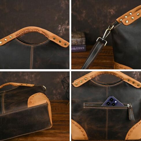 Thick Genuine Crazy Horse Leather Satchel Crossbody Handbag Top-Handle Shoulder Bag For Women 6640 (804217 Light Brown) in Saudi Arabia