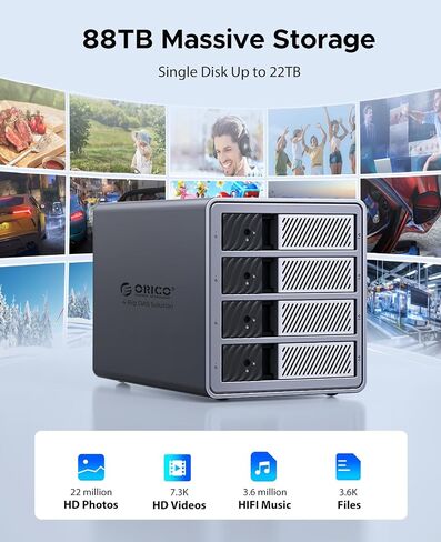 حاوية محرك الأقراص الصلبة ORICO USB 3.0 4 Bay تدعم 8 أوضاع RAID لمحرك الأقراص الثابتة مقاس 3.5 بوصة بحد أقصى يصل إلى 88 تيرابايت للتخزين الخارجي المباشر المرفق، والنسخ الاحتياطي للتوسيع (سبائك الألومنيوم)-9848RU3 in Saudi Arabia
