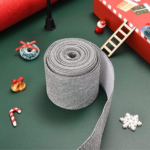 2 Rolls Christmas Ribbon Metallic Glitter Ribbon for Gift Wrapping, Green Shiny Curling Wired Edge Ribbon for Christmas Tree Wreath DIY Crafts Home Party Holiday Decoration, 2.5" x 10 Yd/Green in Kuwait