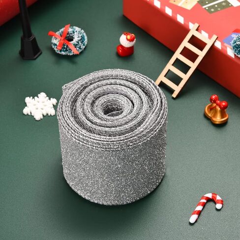 2 Rolls Christmas Ribbon Metallic Glitter Ribbon for Gift Wrapping, Green Shiny Curling Wired Edge Ribbon for Christmas Tree Wreath DIY Crafts Home Party Holiday Decoration, 2.5" x 10 Yd/Green in Kuwait