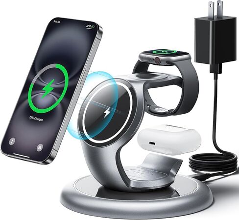 EXW Charging Station for Magsafe Charger,Charging Station for Multiple Devices Apple,Wireless Charger for iPhone 15/14/13/12 Series,Apple Watch Series 2-9/Ultra, Airpods 3 2 Pro (Silver Grey) in Saudi Arabia