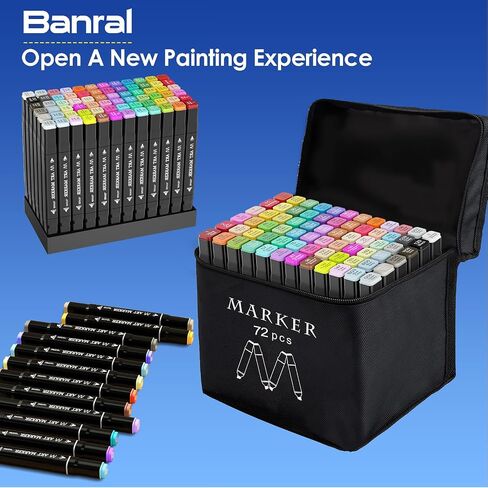 Banral 60 Colors Alcohol Markers Set, Dual Tip Alcohol Based Markers, Art Markers Pens for Artists Kids Adult Coloring, Permanent Illustration Sketch Markers for Drawing with Case and Holders in Saudi Arabia