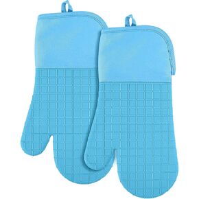 Silicone Oven Mitts - Black Oven Mitts Heat Resistant 500F 13.6 IN Soft Lining Waterproof Grippy Design BPA-Free Flex Oven Gloves - Oven Mits Set for Cooking Baking Kitchen Mittens Pot Holders