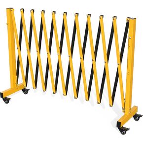 YITAHOME Metal Expandable Mobile Barricade, 8FT Folding Security Gate, Retractable Driveway Gate, Folding Safety Barricade with Casters