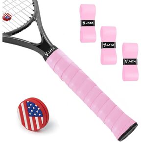 JAYA 3 Pack Tennis Racket Grip Tape with Dampeners, Anti-Slip Racquet Tennis Overgrips Tapes, Pink
