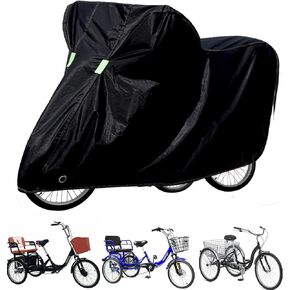 Adult Tricycle Cover Bike Cover Outdoor Waterproof Bicycle Covers Universal for All 3 Wheel Bike Indoor Cover Storage Sun UV Rain Snow Bikes Covers with 2 Anti-Theft Lock-Holes