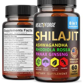 Shilajit for Men Woman Pure Himalayan Blend 60 Capsules - Shilajit Supplement 9000mg Ashwagandha, 2000mg Rhodiola Rosea, Panax Ginseng, Turmeric, Gingko Biloba, Stinging Nettle Chilajil para Hombre