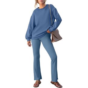 ANRABESS Women 2 Piece Sweatsuits Lounge Set Oversized Fleece Crewneck Sweatshirts Flare Pants 2024 Fall Outfits Clothes