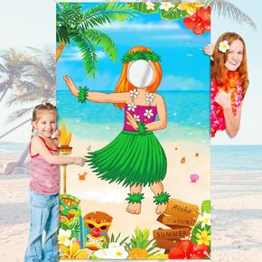 زينة حفلات Luau، ديكورات حفلات هاواي، لافتة باب صور للأطفال من Aloha مقاس كبير 65×35 بوصة، لافتة تيكي لحفلات هاواي الاستوائية للأطفال والبنات، لافتة باب لحفلة Luau
