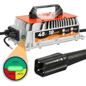 48V 18A Golf Cart Battery Charger for Club Car, Professional Smart 48 Volt Golf Cart Charger 3-Pin Round Plug for 48V Battery Charger for Lead-Acid Battery IP67 Waterproof, Compatible with Club Car
