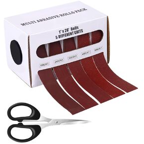 Emery Cloth Roll 6 Grits Emery Cloth 80 150 240 320 400 600 Grit Sandpaper with Dispenser and Scissors Sand Paper Rolls for Metal and Wooden Furniture Each Roll (6M)