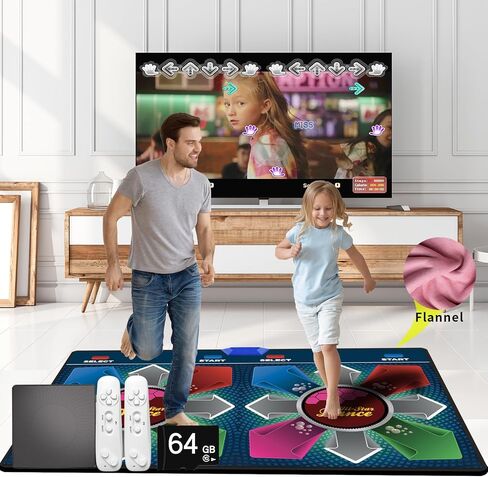 Music Double Dance Mat for Kids and Adults,64G Memory Card,Fitness Dance Games with MV/3D/Cartoon Dance Mode, 1000pcs Games and 81pcs MV 885pcs Songs for HDMI TV Fun Senior Flannel Materia in Saudi Arabia