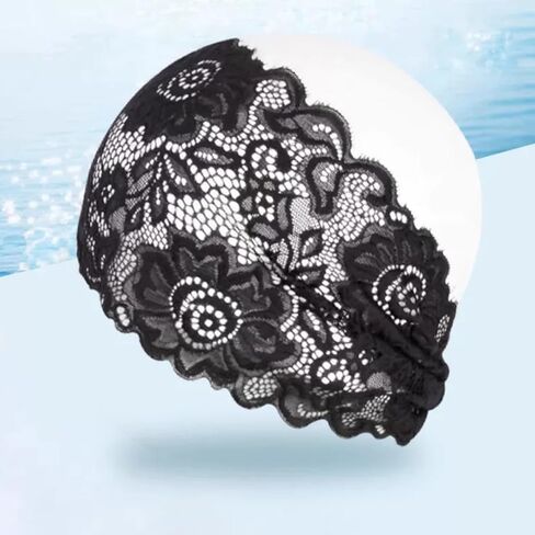 Women Swimming Cap Waterproof Bathing Silicone Turban Cap Swim Hat Keep Girls Hair Dry Anti-Slip Elastic Lace Floral Elegant Swim Wrap in Saudi Arabia
