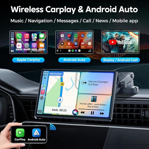 Portable 10.26" Wireless CarPlay & Android Auto Screen for Car - Voice Control, GPS Navigation, Bluetooth,AUX,HD Touchscreen, AirPlay, Car Stereo，Four Sounding Ways in Saudi Arabia