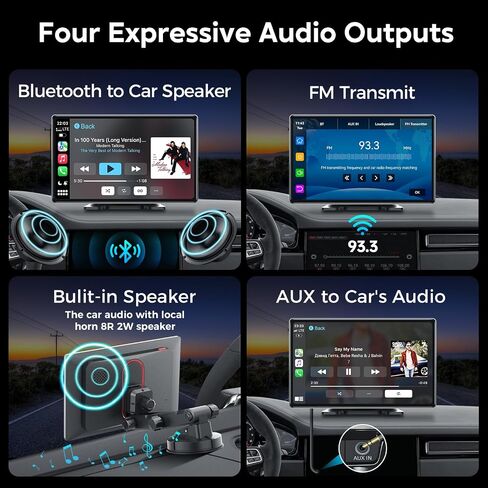 Portable 10.26" Wireless CarPlay & Android Auto Screen for Car - Voice Control, GPS Navigation, Bluetooth,AUX,HD Touchscreen, AirPlay, Car Stereo，Four Sounding Ways in Saudi Arabia