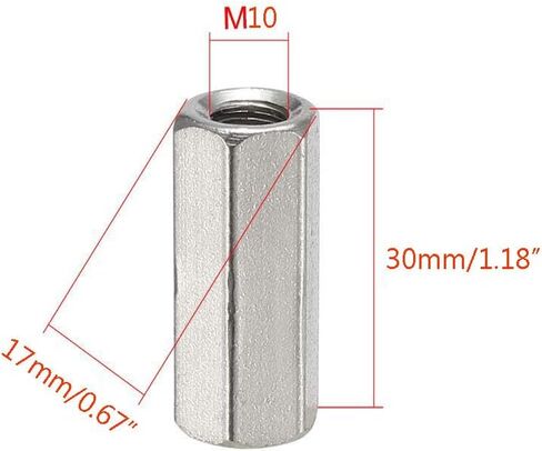 2 قطعة M10 X 1.5-Pitch 45 مللي متر طول 304 الفولاذ المقاوم للصدأ متري عرافة اقتران الجوز in Saudi Arabia
