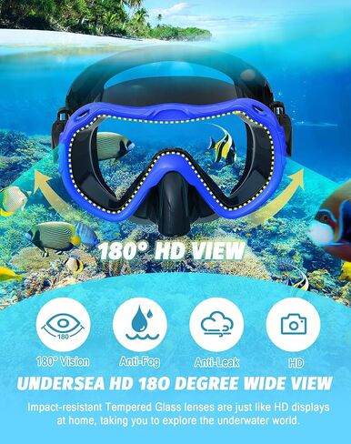 Snorkeling Gear for Adults, Snorkel Mask Set 180° Panoramic View Snorkel Gear, 100% Food-Grade Silicone Anti-Fog Anti-Leak Dry Top Diving Mask for Snorkeling Swimming Scuba Diving in Saudi Arabia