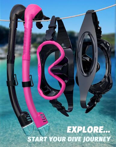 Snorkeling Gear for Adults, Snorkel Mask Set 180° Panoramic View Snorkel Gear, 100% Food-Grade Silicone Anti-Fog Anti-Leak Dry Top Diving Mask for Snorkeling Swimming Scuba Diving in Saudi Arabia