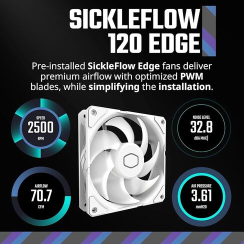 مبرد سائل وحدة المعالجة المركزية Cooler Master MasterLiquid Atmos 360 Black - نظام تبريد المياه AIO، مضخة حجرة مزدوجة، مراوح Sickleflow 120 Edge مثبتة مسبقًا، دعامات Gen 2 RGB وLGA1700 وAM5 in Kuwait