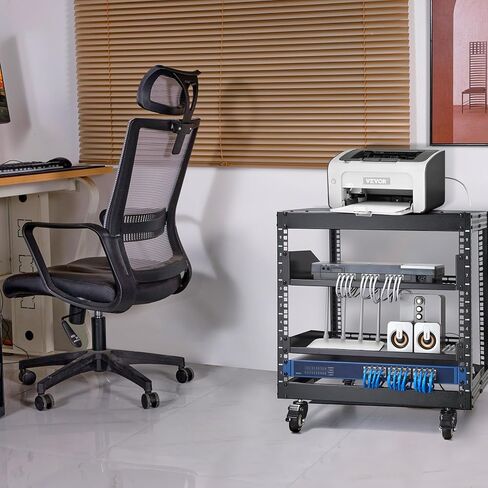 حامل خادم VEVOR 12U، رف شبكة بإطار مفتوح، تصميم مثبت على الحائط مع رفين بفتحات تهوية و4 عجلات، عمق قابل للتعديل 23 بوصة - 40 بوصة لشبكات معدات AV وأجهزة تثبيت الصوت in Saudi Arabia
