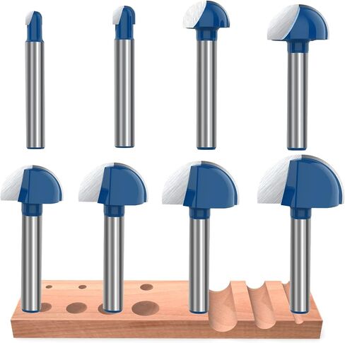 1/4 Inch Shank Cove Box Router Bit - 5/8" 3/4" 7/8" 1" Cutting Diameter Solid Carbide Double Flute Core Box Round Nose Woodworking Tool 4 Pcs by ROOCBIT in Saudi Arabia