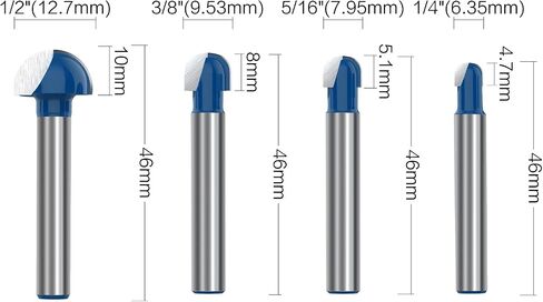 1/4 Inch Shank Cove Box Router Bit - 5/8" 3/4" 7/8" 1" Cutting Diameter Solid Carbide Double Flute Core Box Round Nose Woodworking Tool 4 Pcs by ROOCBIT in Saudi Arabia