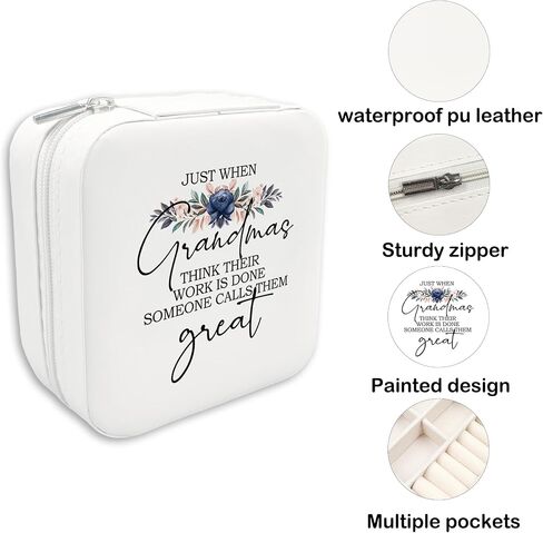JRTW Travel Jewelry Case, Mothers Day Gifts for Grandma, Jewelry Boxes for Women, Travel Jewelry Organizer Gifts for Grandma, Travel Jewelry Box for Earrings Necklace Ring Box, Travel Gift for Babcia in Saudi Arabia