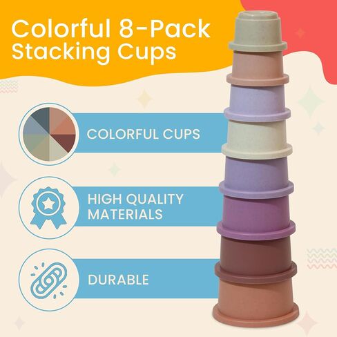 Stacking Cups Baby Toy Educational Cup Stacking Set 8-Pc Stackable Cups with Number Rainbow Nesting Cups for Babies 6-12 Months Stacking Cups for Toddlers 1-3 Perfect for Indoor/Outdoor in Saudi Arabia