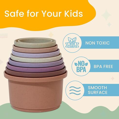 Stacking Cups Baby Toy Educational Cup Stacking Set 8-Pc Stackable Cups with Number Rainbow Nesting Cups for Babies 6-12 Months Stacking Cups for Toddlers 1-3 Perfect for Indoor/Outdoor in Saudi Arabia