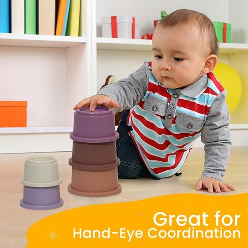 Stacking Cups Baby Toy Educational Cup Stacking Set 8-Pc Stackable Cups with Number Rainbow Nesting Cups for Babies 6-12 Months Stacking Cups for Toddlers 1-3 Perfect for Indoor/Outdoor in Saudi Arabia