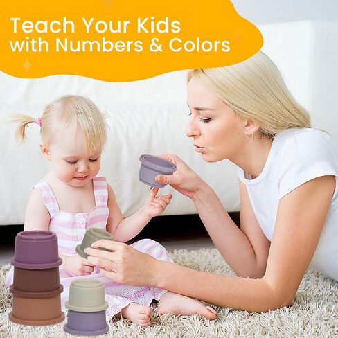 Stacking Cups Baby Toy Educational Cup Stacking Set 8-Pc Stackable Cups with Number Rainbow Nesting Cups for Babies 6-12 Months Stacking Cups for Toddlers 1-3 Perfect for Indoor/Outdoor in Saudi Arabia